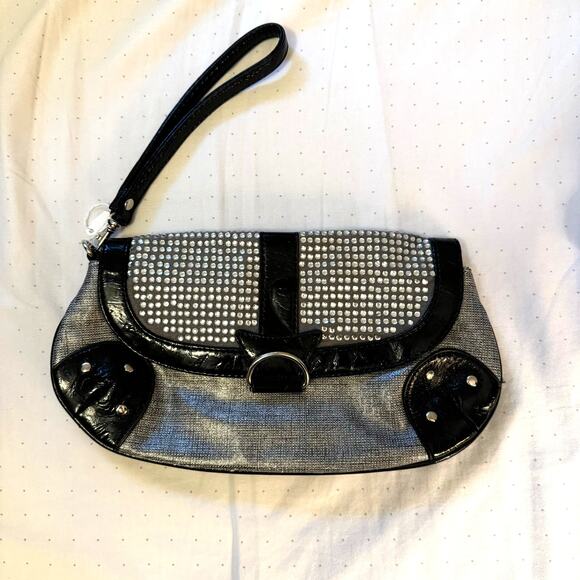 Express Black and Silver Studded Bejeweled Hobo Wristlet Bag Excellent Condition - Picture 3 of 11